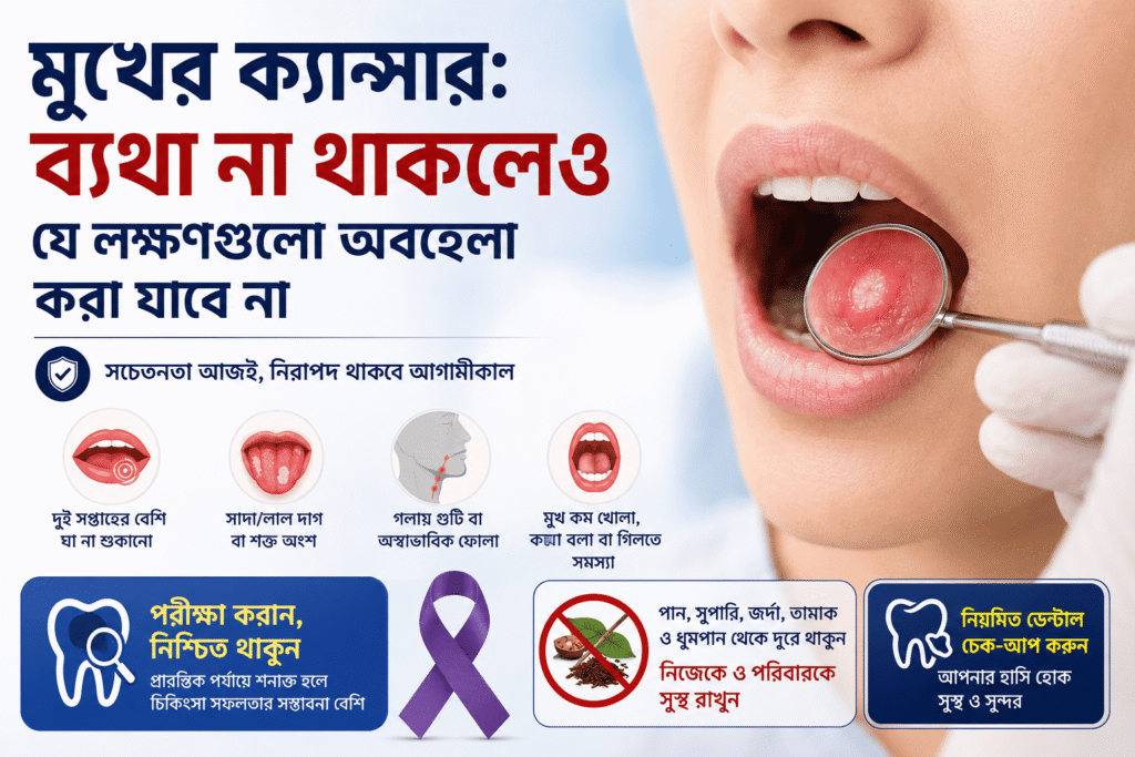 মুখের ক্যান্সার ব্যথা না থাকলেও যে লক্ষণগুলো অবহেলা করা যাবে না