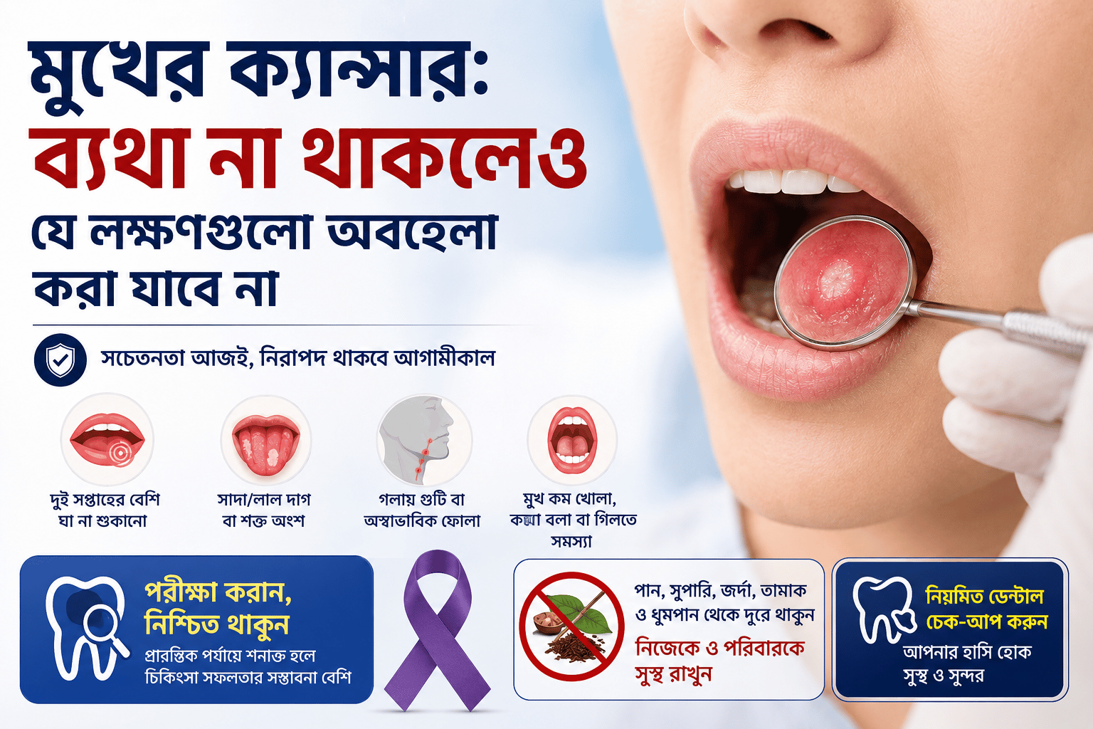 মুখের ক্যান্সার ব্যথা না থাকলেও যে লক্ষণগুলো অবহেলা করা যাবে না
